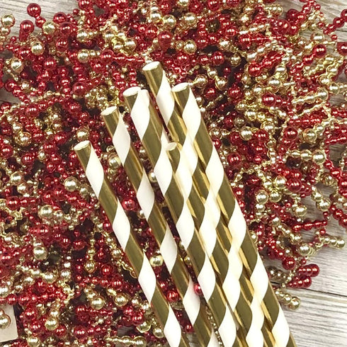 Navy Blue and Gold Foil Paper Straws, Stripe Chevron Solid, 100 Pack
