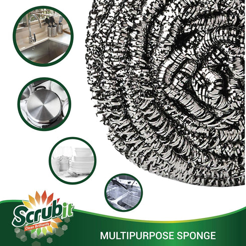12 Pack Stainless Steel Scourers by Scrub It – Steel Wool Scrubber Pad for Dishes, Pots, Pans, and Ovens