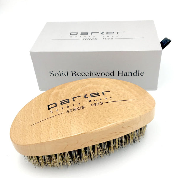 Parker Natural Boar Bristle Military Style Hair and Beard Brush with Genuine Beechwood Handle