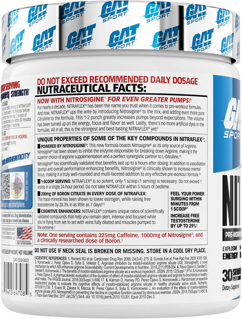 GAT SPORT Nitraflex Advanced Pre-Workout Powder, Blue Raspberry, 30 Servings for Strength and Energy