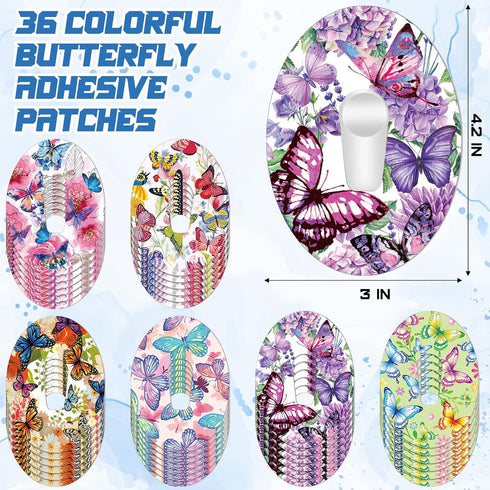 36 Pack Adhesive Patch for Dexcom G6, Breathable Colorful Butterfly CGM Patches, Waterproof Pre-Cut Adhesive Tape