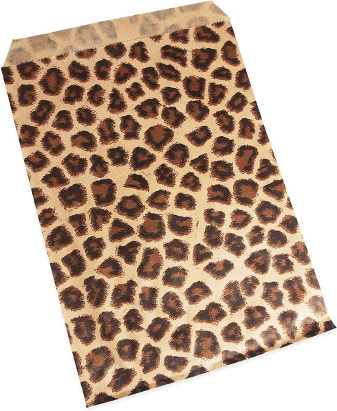 CuteBox Leopard/Cheetah Flat Paper Gift Bags, 100 pcs (5" x 7") for Merchandise, Crafts, and Party Favors