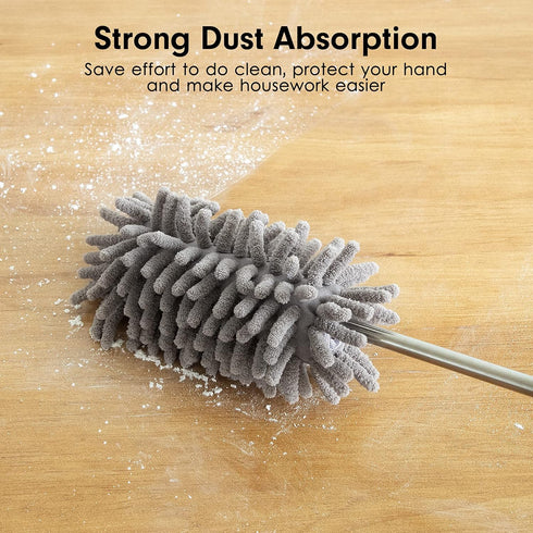 Tukuos Microfiber Duster for Cleaning, Hand Washable with 2pcs Replaceable Heads, Extendable Pole for Home Use