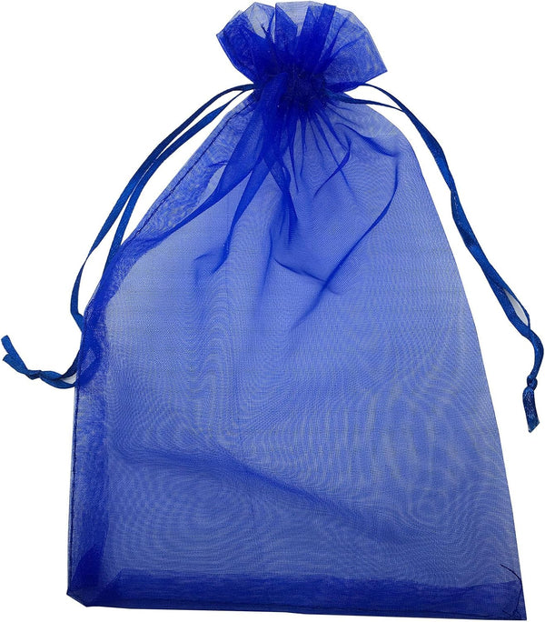 MELUOGE 100pcs 6X9 Inches Organza Drawstring Jewelry Pouches Bags for Party Wedding Favor Gift Bags (Royal Blue)