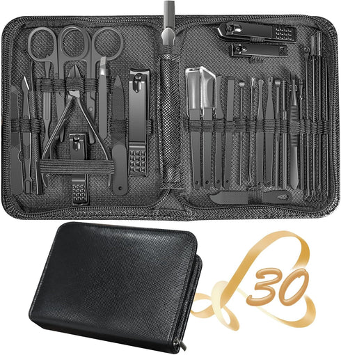 RedFlow Manicure Set 30 in 1 Nail Clipper Set, Fingernail & Toenail Clippers, Travel Manicure Kit (A-Black)