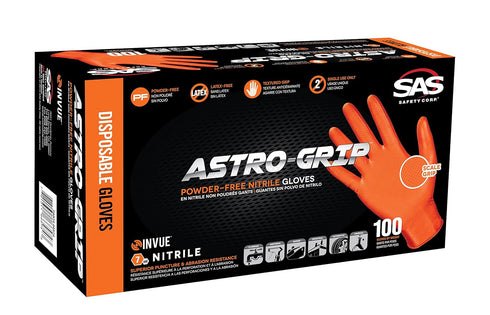 SAS Safety 66572 Astro-Grip Powder-Free Nitrile Gloves, Orange, Medium, 7 Mil Thick, 100 Pack