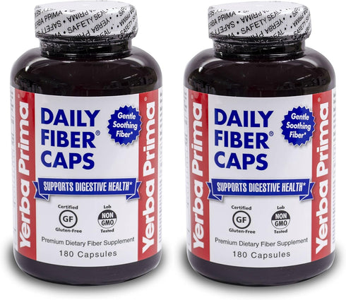 Yerba Prima Daily Fiber Formula - 180 Caps (Pack of 2), Soluble & Insoluble Dietary Fiber Supplement