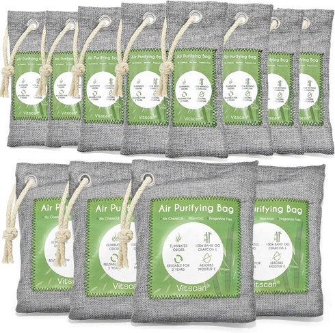 12 Pack Bamboo Charcoal Air Purifying Bag, Activated Charcoal Bags for Odor Absorption, Home, Pet, Closet