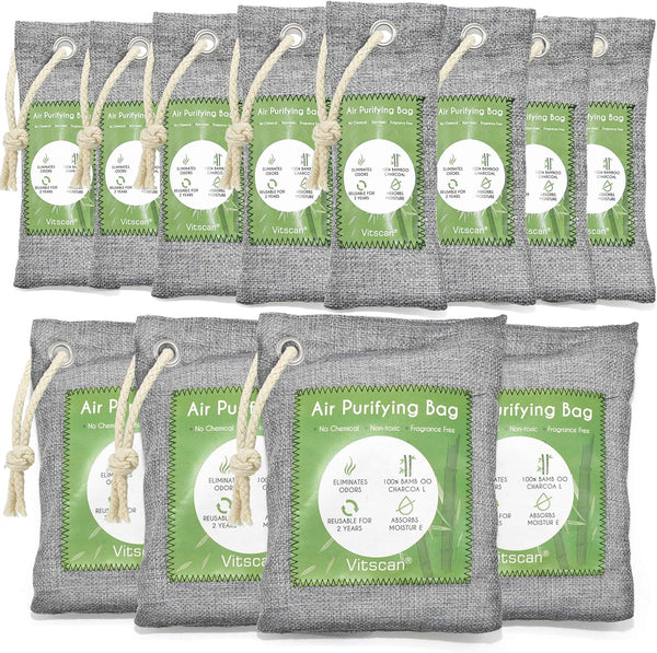 12 Pack Bamboo Charcoal Air Purifying Bag, Activated Charcoal Bags for Odor Absorption, Home, Pet, Closet