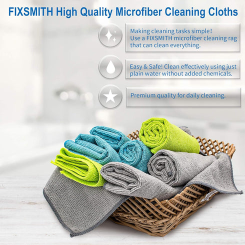 FIXSMITH Microfiber Cleaning Cloth - Pack of 8, 12 x 16 in, Lint-Free, Streak-Free, Highly Absorbent Cleaning Towels