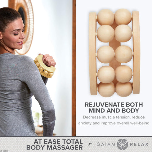 Gaiam Relax Massage Ball Roller - Handheld Wooden Total Body Massager for Back, Neck, Foot, Leg, Arm Relief