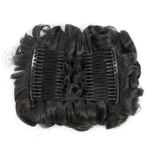 SWACC Short Messy Curly Dish Hair Bun Extension, Easy Stretch Hair Combs Clip in Ponytail Extension (Natural Color
