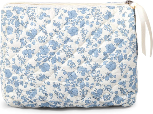 Makeup Bag Large Travel Quilted Cosmetic Organizer, Floral Cotton Coquette Aesthetic Toiletry Bag for Women