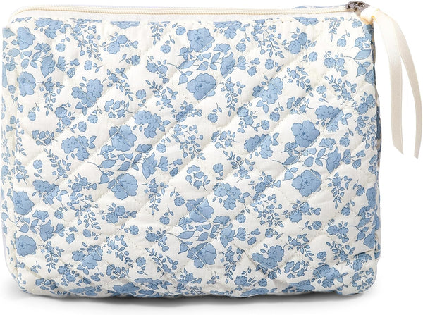 Makeup Bag Large Travel Quilted Cosmetic Organizer, Floral Cotton Coquette Aesthetic Toiletry Bag for Women