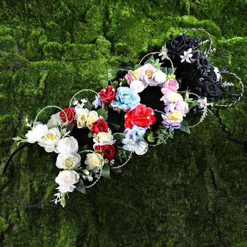 White Rose Flower Light Up Mouse Ear Headband, Floral Headwear for Women Girls, Wedding Party Costume