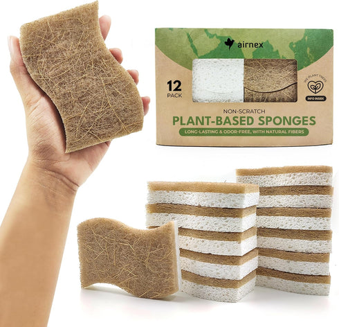 AIRNEX Natural Kitchen Sponge - Biodegradable Compostable Cellulose and Coconut Scrubber Sponge