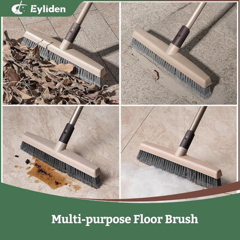 Eyliden Push Broom Indoor, Multi-Surface Angle Broom with 48" Long Handle, Stiff Bristle Floor Brush for Tile Bathroom Patio Garage Deck Concrete Wood Stone Cleaning Indoor Outdoor Rough Floor by Eyliden