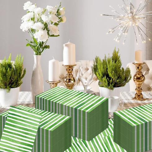 KTHONIOMANTE 200PCS 2 Pack, 4.5x8 Inch Green & White Stripe Guest Napkins, Ply Disposable Paper Striped Dinner Hand
