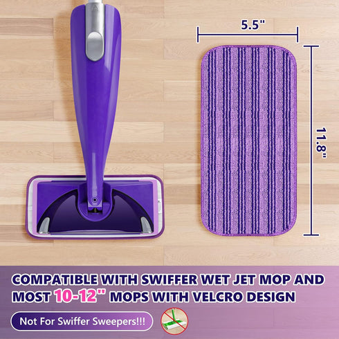 Reusable Mop Pads Compatible with Swiffer Wet Jet, Wet Jet Pads Refills for Swiffer Mop, Microfiber Replacement Pads for Hardwood Floor cleaning, Dry Wet Mopping Cloths for 12" Wet Jet Refill, 12 Pack
