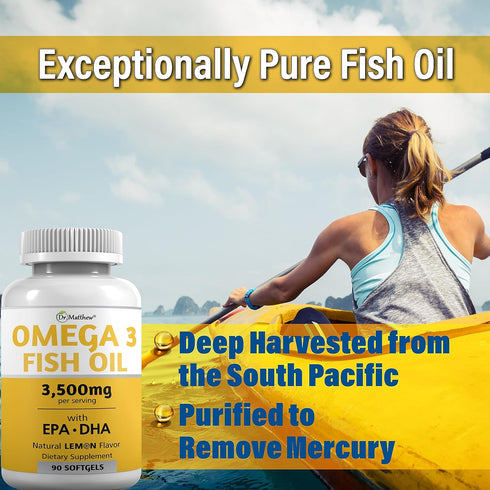Omega 3 Fatty Acid Supplements - Burpless Fish Oil 3000mg High EPA DHA, Odorless & Mercury Free Capsules