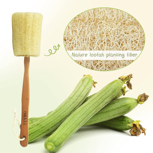 Natural Exfoliating Loofah Luffa Back Sponge Scrubber Brush with Long Wooden Handle, Body Shower Bath Spa, Pack of 1