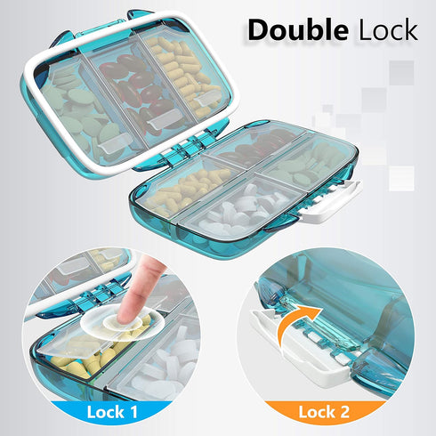 Travel Pill Organizer Box - Moisture Proof Daily Medicine Holder, Small Pill Case for Vitamins, 7 Compartments
