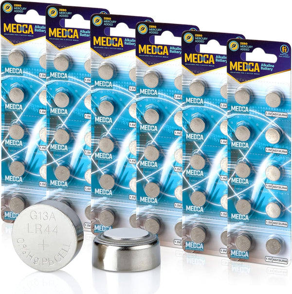 MEDca 1.5V Alkaline Batteries - LR44 AG13 357 303 SR44 Button Coin Cell for Hearing Aids, Toys, Remotes, 60 PCS