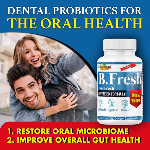 Therefore B. Fresh Oral Health Probiotics Fresh Breath Support, Bad Breath Supplement for Adults Dental Probiotic Mouth Probiotics-120 Capsules