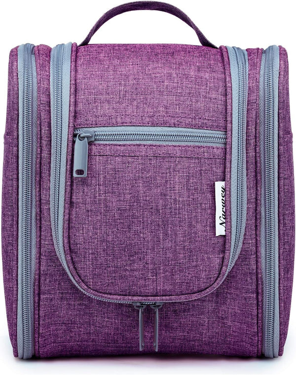 Narwey Small Hanging Toiletry Bag for Women, Travel Makeup Organizer for Toiletries, Medium, Dark Purple