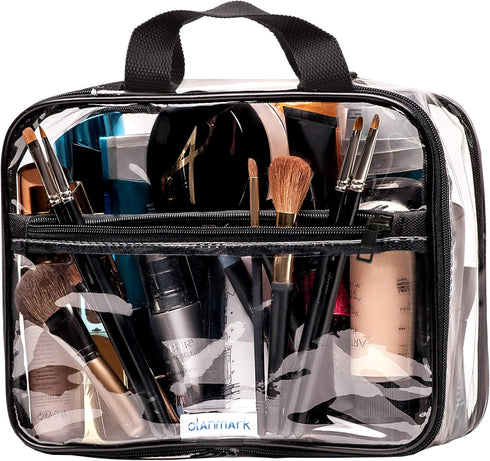 Large Transparent Clear Toiletry Bag - PVC Makeup Case with Handle - See Through Packing Cube - Zippered Plastic Pouch
