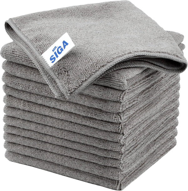 MR.SIGA Microfiber Cleaning Cloth, All-Purpose Towels, Pack of 12, Grey, 32 x 32 cm