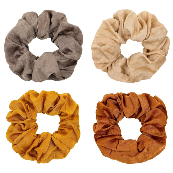 Silk Satin Scrunchies for Women, Big Hair Ties No Crease Ponytail Holders in Beige, Gray, Dark Yellow, Light Yellow