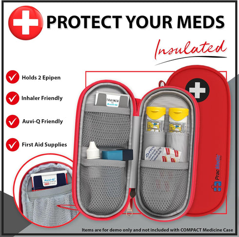 PracMedic Bags EpiPen Carry Case - Insulated Compact Case holds 2 Epipens or Auvi-Q, Inhaler, Antihistamine Meds for