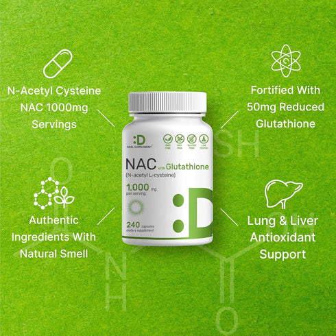 NAC Supplement (N-Acetyl Cysteine) 1,000mg Per Serving with Reduced Glutathione, 240 Capsules
