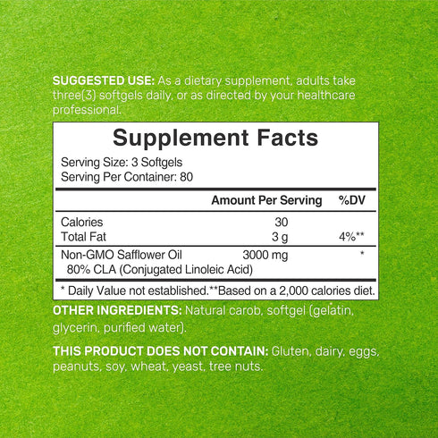 Ultra Strength CLA 3000mg - 240 Softgels, Active Conjugated Linoleic Acid from Safflower Oil