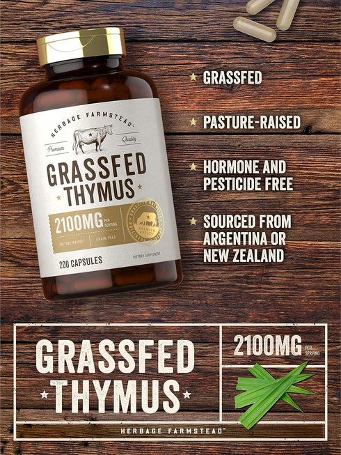 Carlyle Grass Fed Beef Thymus Supplement - 200 Capsules, 4200mg, Pasture Raised, Non-GMO & Gluten Free