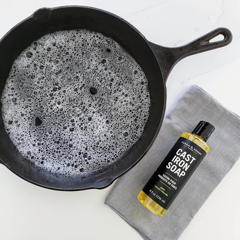 CARON & DOUCET Cast Iron Cleaning & Conditioning Set: 100% Plant-Based Seasoning Oil & Cleaning Soap, 8oz Each