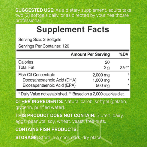 DEAL SUPPLEMENT DHA Supplements | 240 Softgels, Burpless, Lemon Flavor, DHA 1000mg + EPA 500mg, Wild Caught Fish, Rich in Omega-3s, Mercury Free, Non-GMO, Support Brain Heart & Joint Health