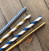 Navy Blue and Gold Foil Paper Straws, Stripe Chevron Solid, 100 Pack
