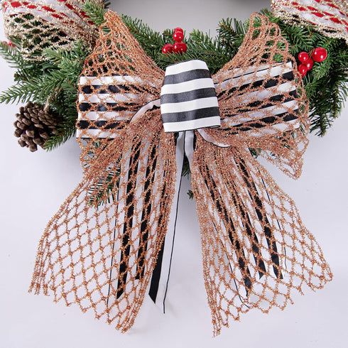 2.5 Inch Wide Wired Gift Wrapping Ribbon, 10 Yards, Black White Stripe for Crafts, Christmas Tree Decor