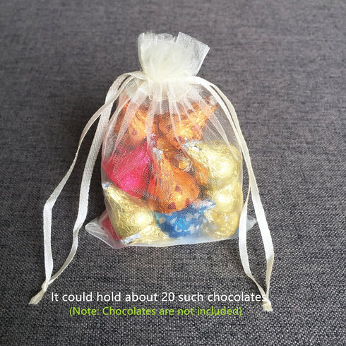 ATCG 100pcs 3x4 Inches Drawstring Organza Pouches, Ivory, Wedding Party Jewelry Favor Bags.