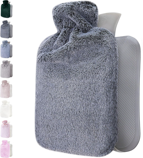Hot Water Bottle with Soft Cover - 1.8L Large Hot Water Bag for Pain Relief, Dark Grey.