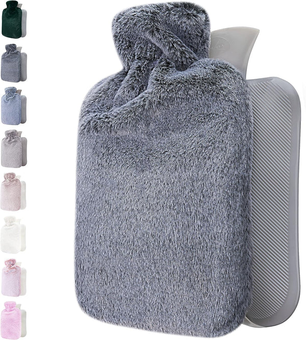 Hot Water Bottle with Soft Cover - 1.8L Large Hot Water Bag for Pain Relief, Dark Grey.