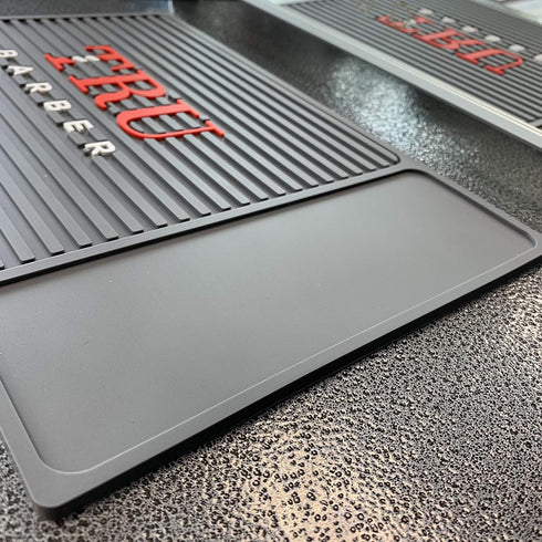 TRU BARBER ORGANIZER MAT, 14”X 9” (Charcoal Grey) - Flexible PVC Station Mat for Salon and Barbershop Tools