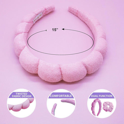 FROG SAC Puffy Spa Headband and Wristbands for Face Washing, Terry Cloth Makeup Skin Care Headbands