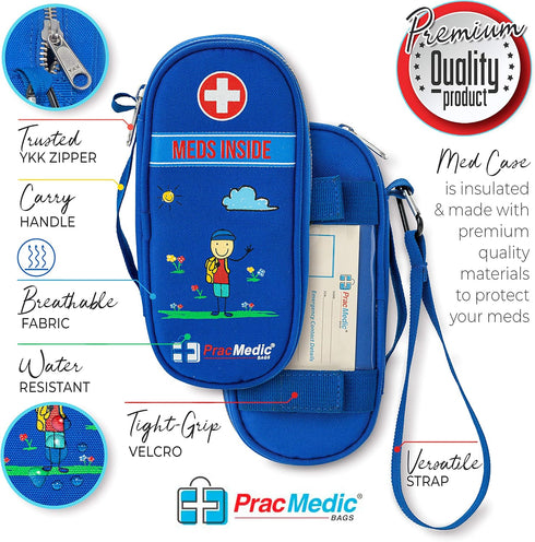 PracMedic Bags Epipen Case, Insulated Medical Case for Kids, Holds Epi Pen, Inhaler, Blue