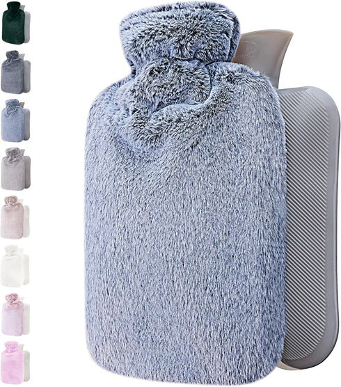 Hot Water Bottle with Soft Cover - 1.8L Large Classic Hot Water Bag for Pain Relief, Blue.