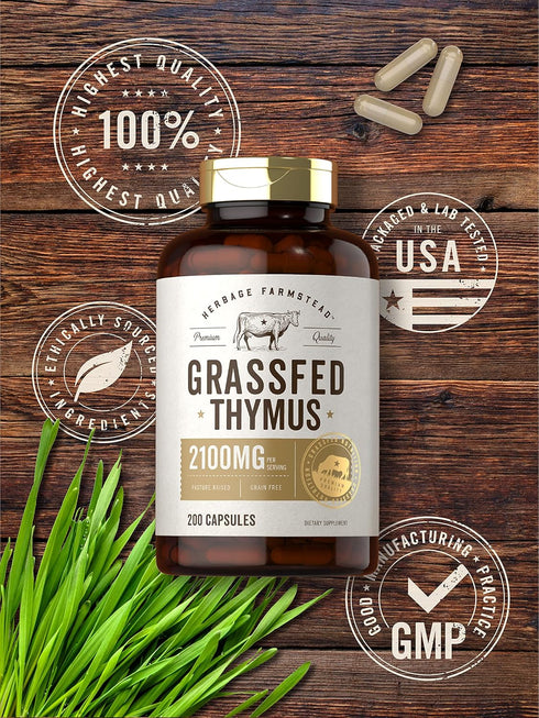 Carlyle Grass Fed Beef Thymus Supplement - 200 Capsules, 4200mg, Pasture Raised, Non-GMO & Gluten Free