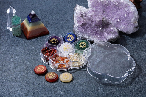 CrystalTears 7 Chakra Crystal Stones Natural Reiki Healing Crystals with Engraved Chakra Symbol