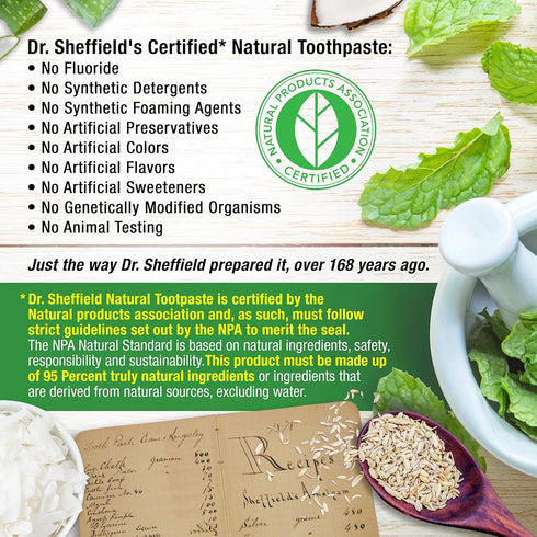 Dr. Sheffield’s Certified Natural Toothpaste (Peppermint) - Fluoride Free, 2-Pack